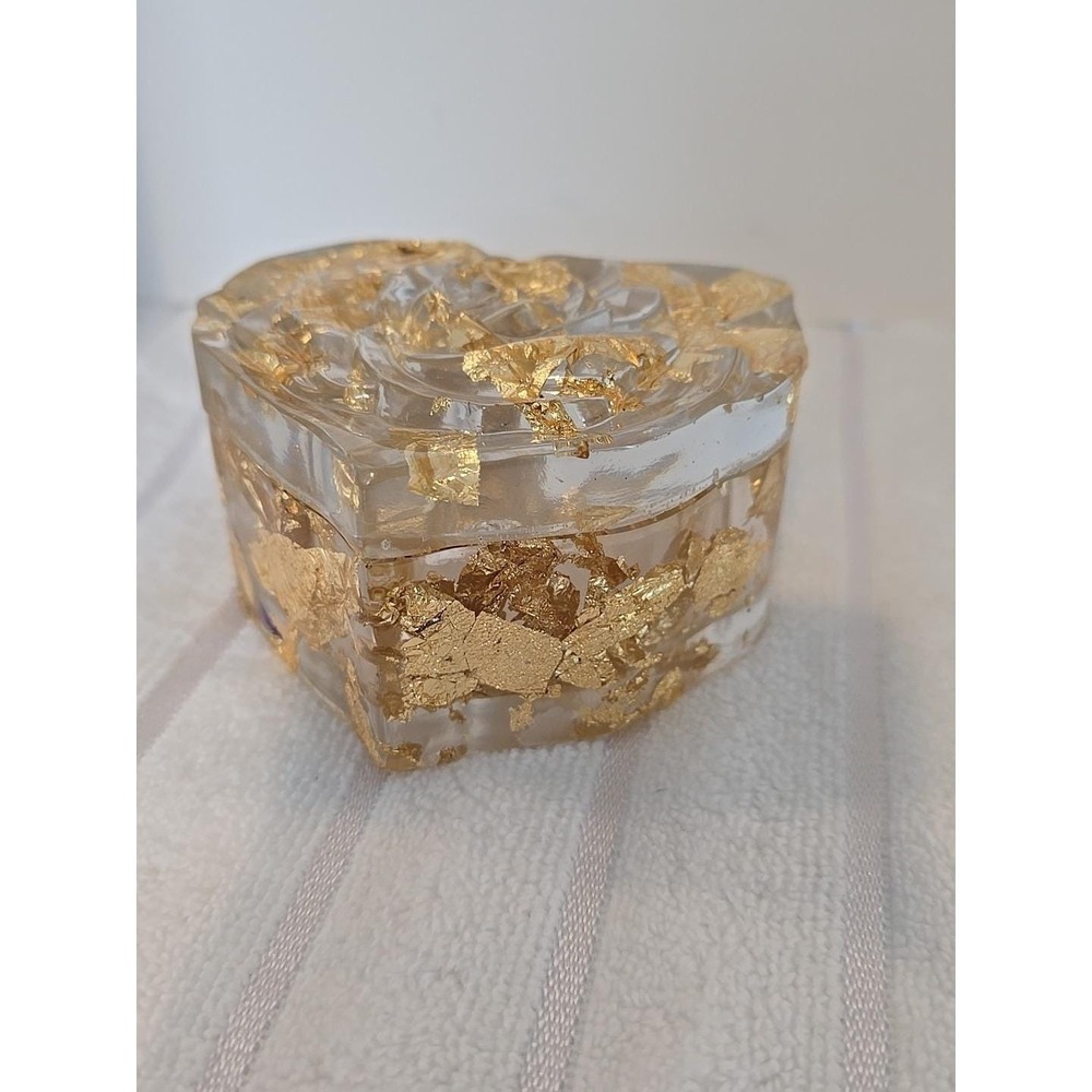Handmade Resin Heart Shaped Gold Leaf Trinket Boxes With Lid  759